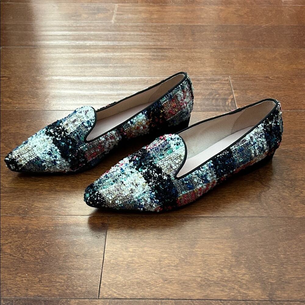 Bisque Ballerinas Anthropologie Tweed Loafers, Pointed Toe, Size 40 (9/9.5)
